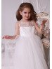 Illusion Neck Ivory Lace Tulle V Back Flower Girl Dress